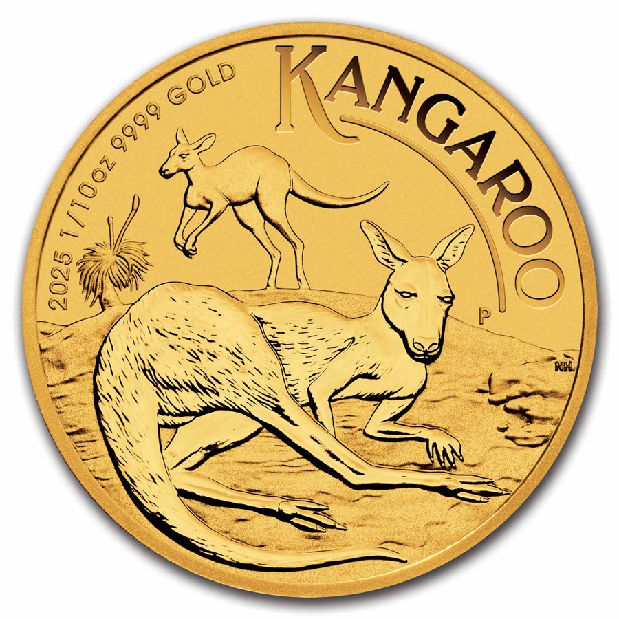 2025 Australian Kangaroo 1/10 ounce gullmynt