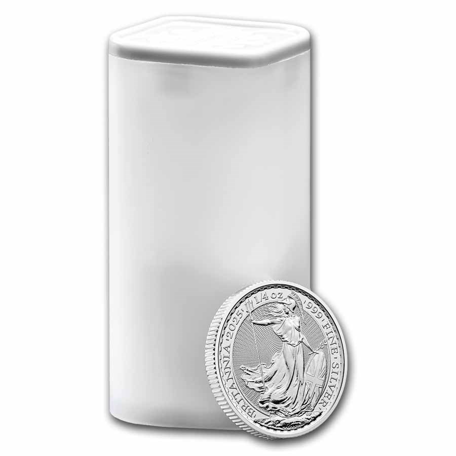 2025 UK Britannia 1/4 ounce sølvmynt i tube (4,75 oz)