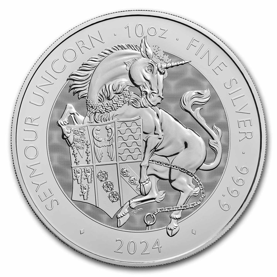 2024 Royal Tudor Beasts Seymour Unicorn 10 ounce sølvmynt (i kapsel)