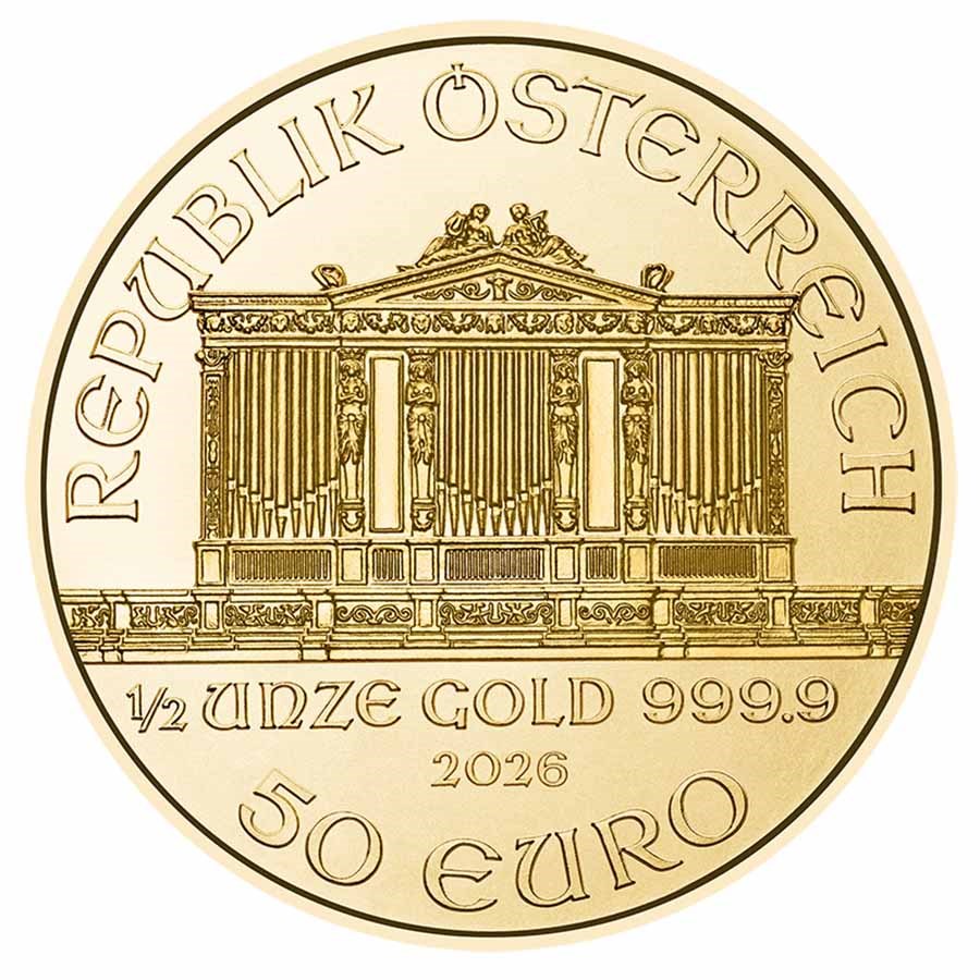 2026 Vienna Philharmonic 1/2 ounce gullmynt