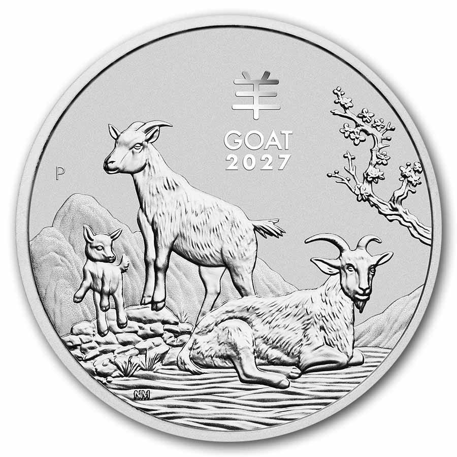 2027 Silver Lunar Goat 2 oz sølvmynt - i kapsel
