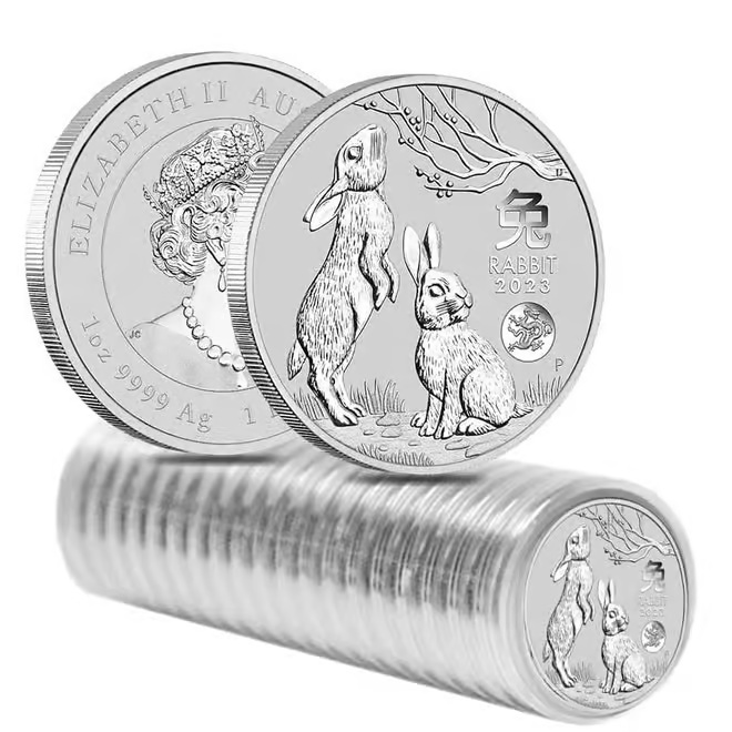 2023 Silver Lunar Rabbit 1/2 oz sølvmynt i sylinder (10 oz) - i kapsel